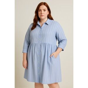 Refinity Rylee Pinstripe Shirt Dress Women's 22 Preppy Coastal Summer Minimalist